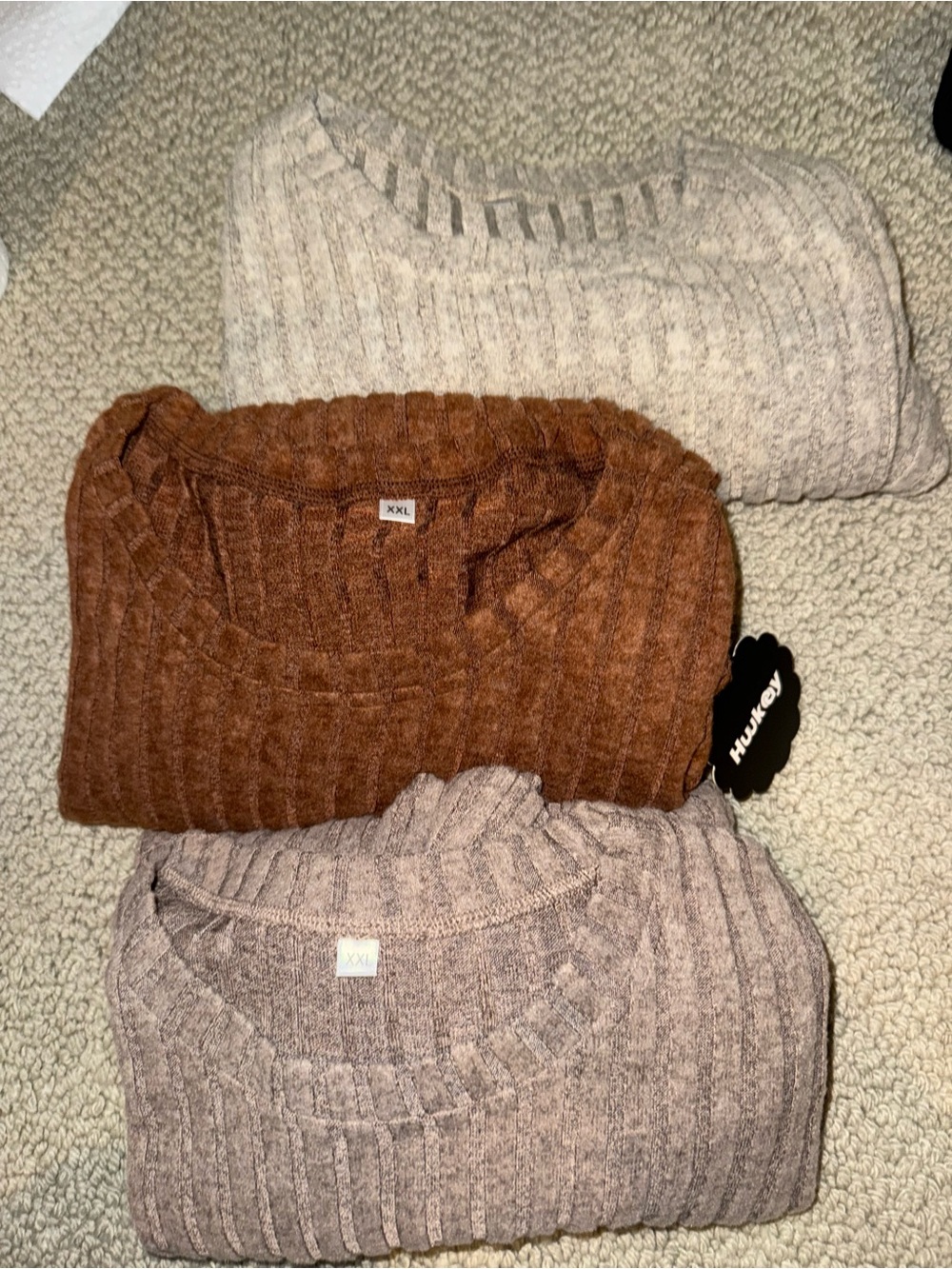 Huukeay XXL Ribbed Long Sleeve Tops Bundle 3 Brown Beige Taupe
